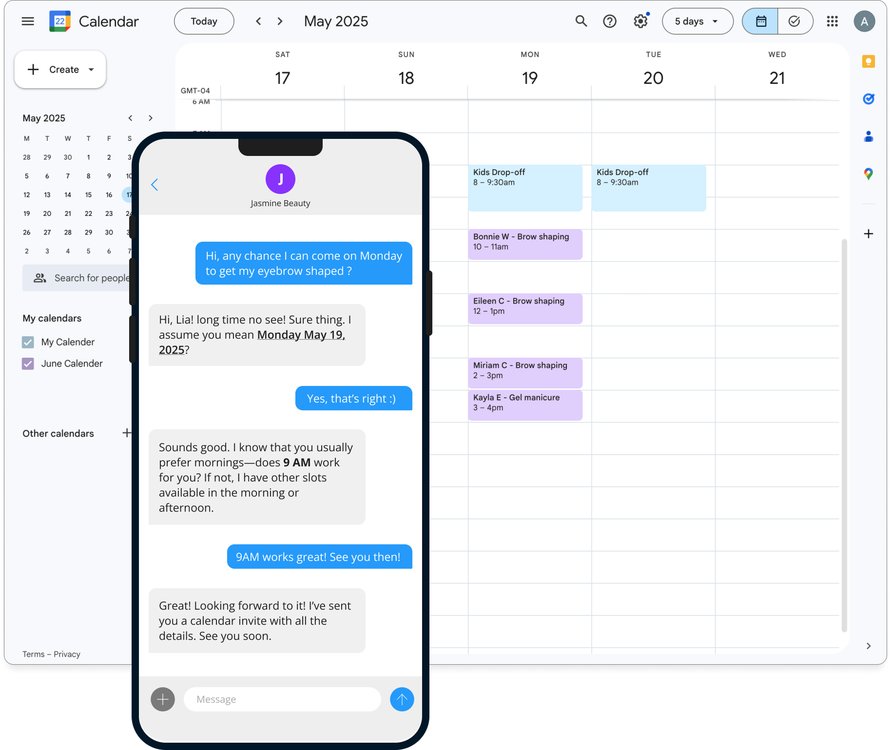 June SMS Booking Interface